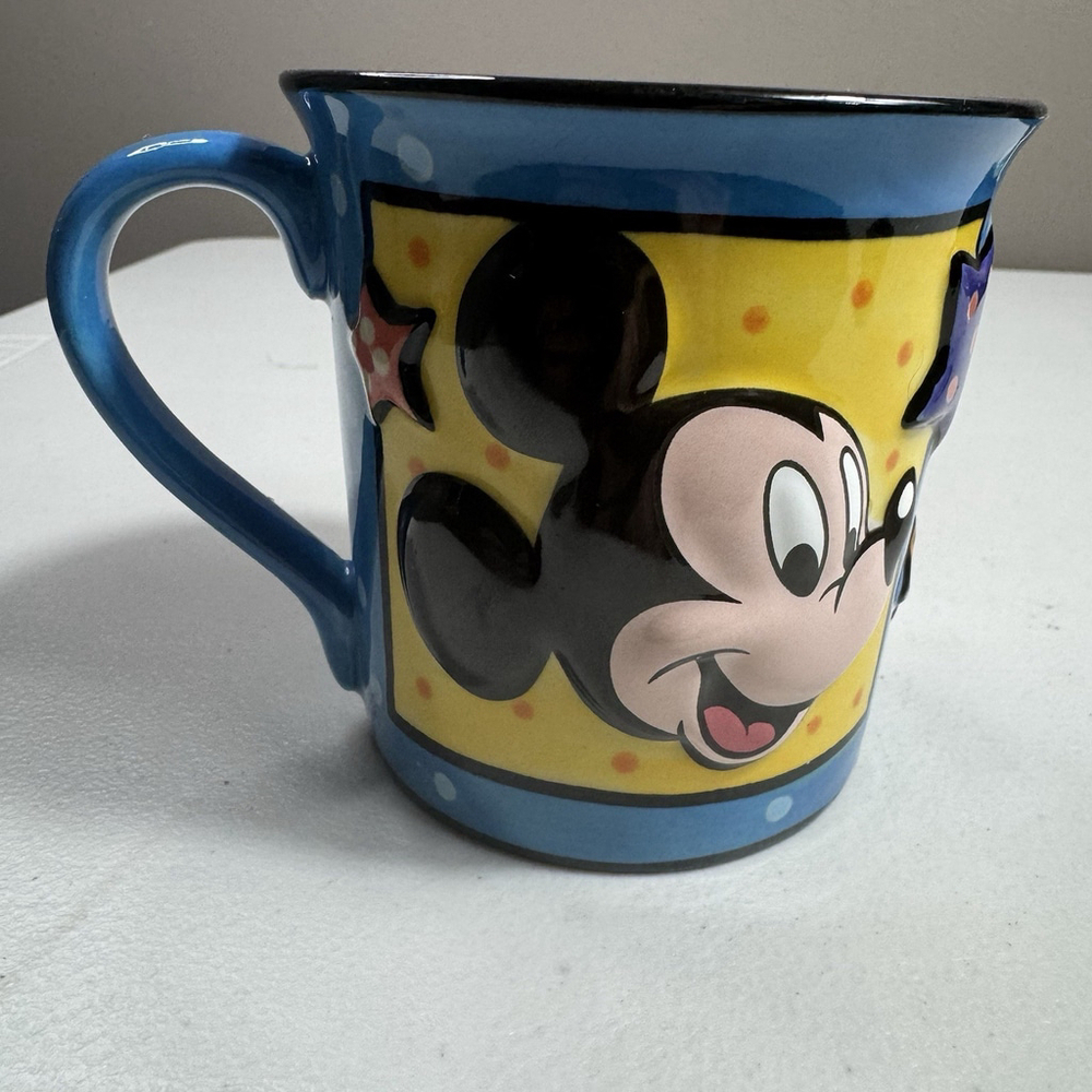 Walt Disney World Blue Mickey Mouse 3D Relief Mug Yellow Stars - Picture 3 of 6